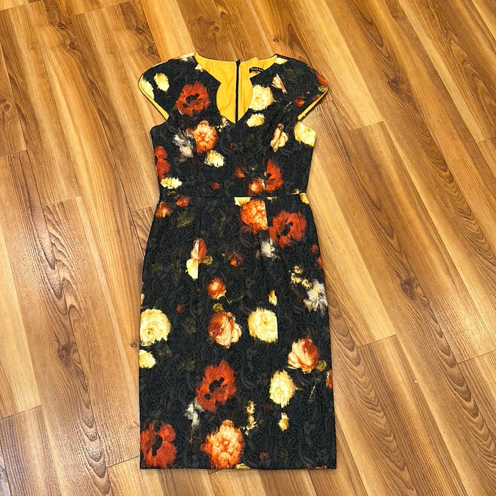 Black Halo Fall Floral Dress Style 5418692 Cut 4595 Sz 6 Made in LA USA